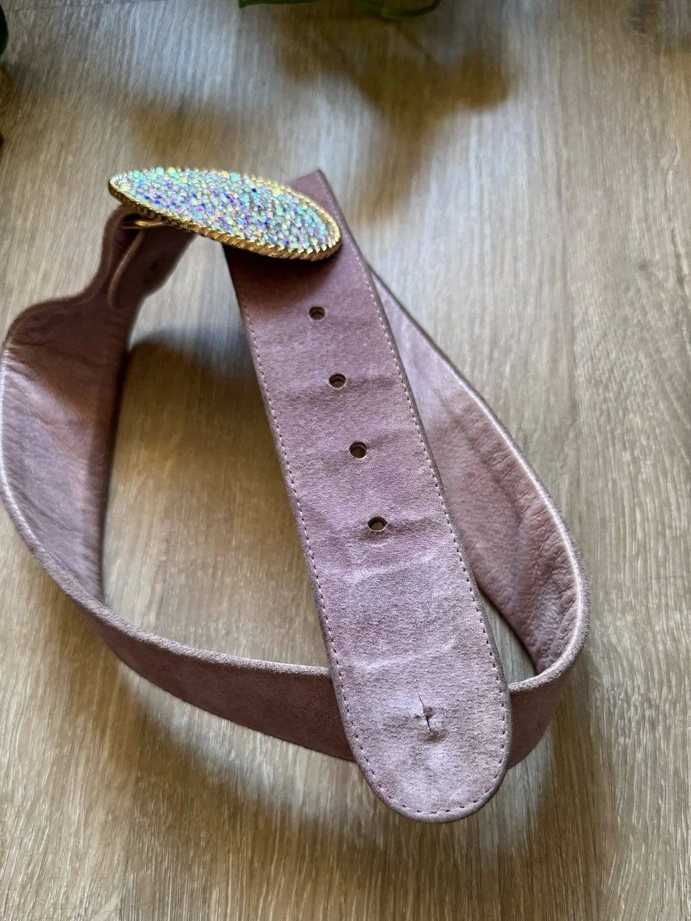 Y2K Pink Suede Rhinestone Buckle Belt Western Cowgirl McBling